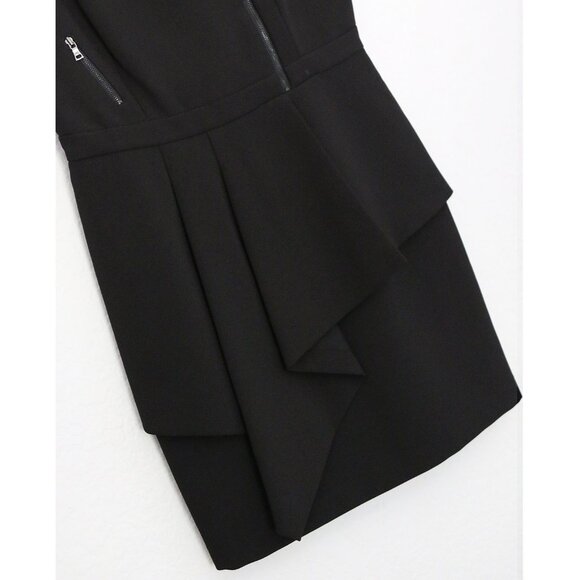 BCBGMaxAzria Black Nikki Zip Front Peplum Mini Dress 10 Stretchy Ponte Y2K $298 - Picture 9 of 14